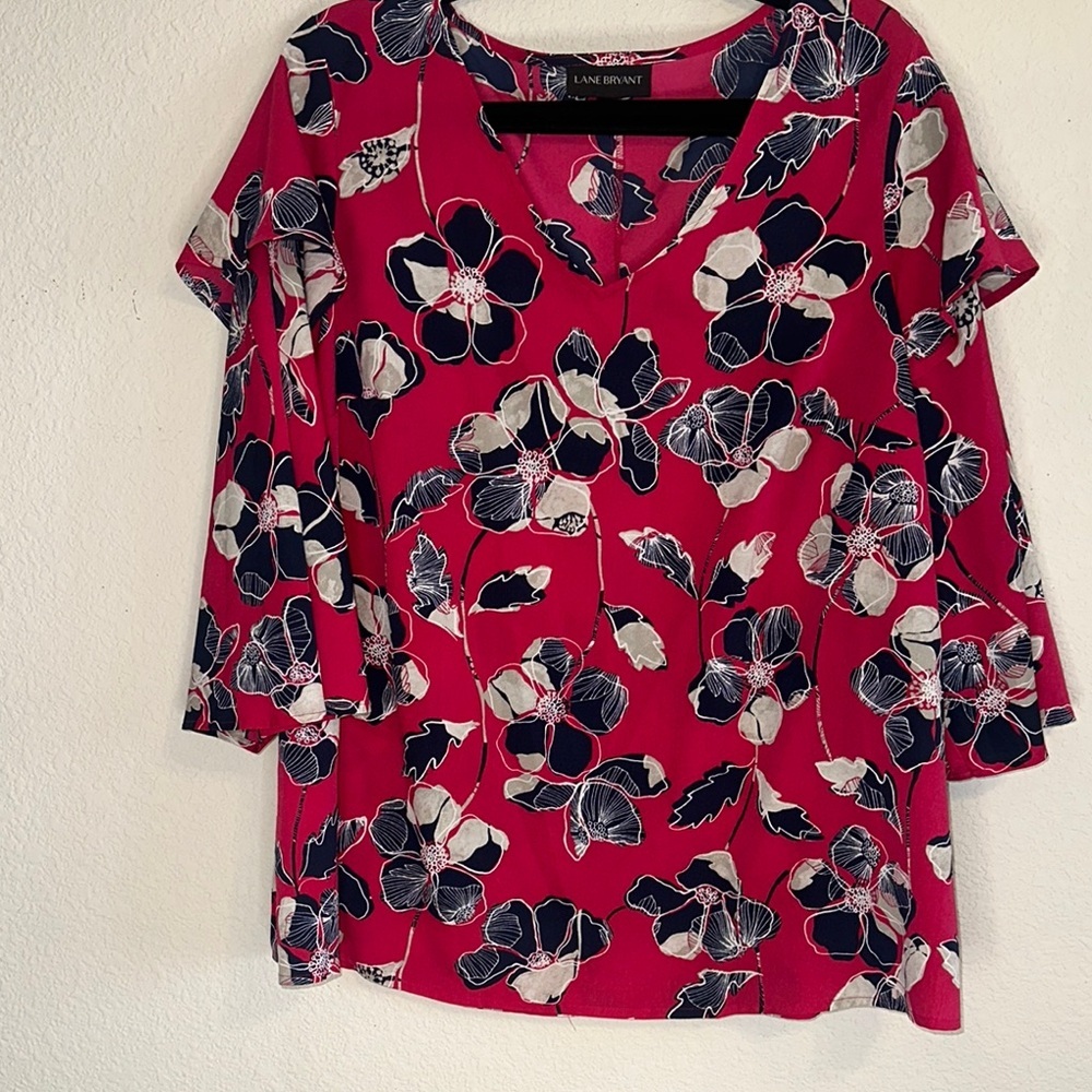Lane Bryant Pink‎ Floral 3/4 Sleeve Blouse Relaxed Fit